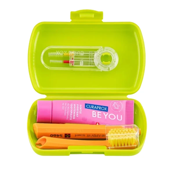 Curaprox Travel Set Green, zestaw podróżny, szczoteczka CS5460 + pasta arbuzowa, 10ml + szczoteczki międzyzębowe, 2 sztuki, 1 zestaw