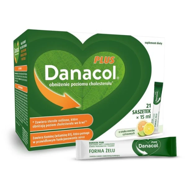 Danacol Plus, żel doustny, smak owoców cytrusowych, 21 saszetek