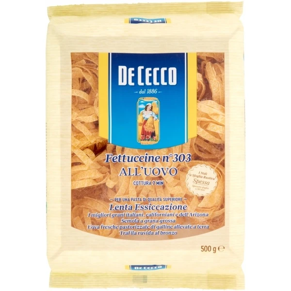 De Cecco All'Uovo, włoski makaron jajeczny, Fettuccine N303, 500g