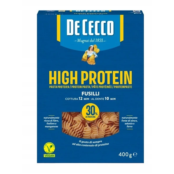 De Cecco High Protein, włoski makaron wysokobiałkowy, Fusilli N34, 400g