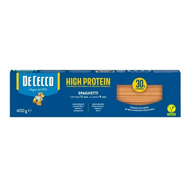 De Cecco High Protein, włoski makaron wysokobiałkowy, Spaghetti N12, 400g