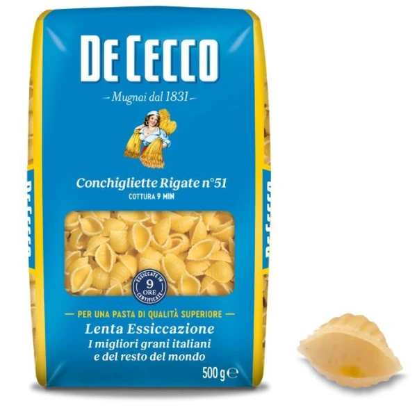De Cecco, włoski makaron Conchigliette Rigate n°51, 500g