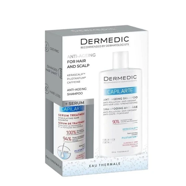 Dermedic Capilarte, serum-kuracja stymulująca wzrost i odrost włosów, 150ml + Anti-ageing, szampon, 300ml