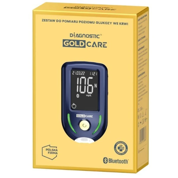 Diagnostic Gold Care, zestaw do pomiaru poziomu glukozy we krwi, glukometr + akcesoria, 1 zestaw