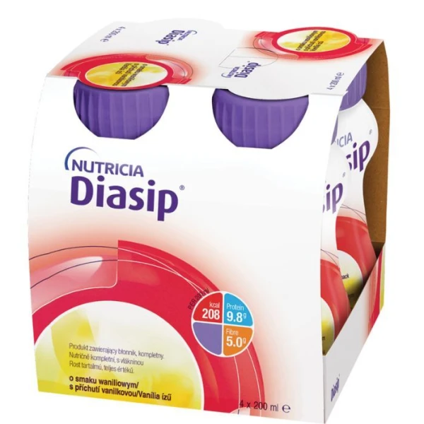 Diasip, produkt odżywczy zawierający błonnik, smak waniliowy, płyn, 4x200ml