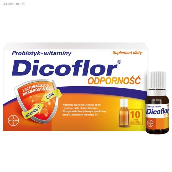 [DATA - 2026-09-30] Dicoflor Odporność, 10 fiolek z płynem i proszkiem