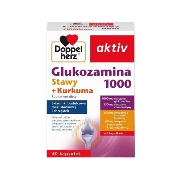 Doppelherz Aktiv, Glukozamina 1000 Stawy + Kurkuma, 40 kapsułek
