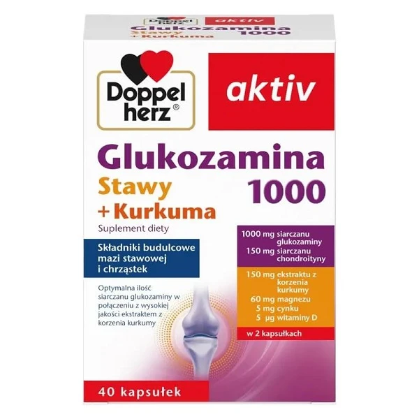 Doppelherz Aktiv, Glukozamina 1000 Stawy + Kurkuma, 40 kapsułek