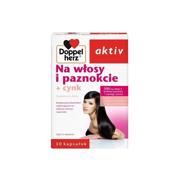 Doppelherz Aktiv, Na włosy i paznokcie + cynk, 30 kapsułek