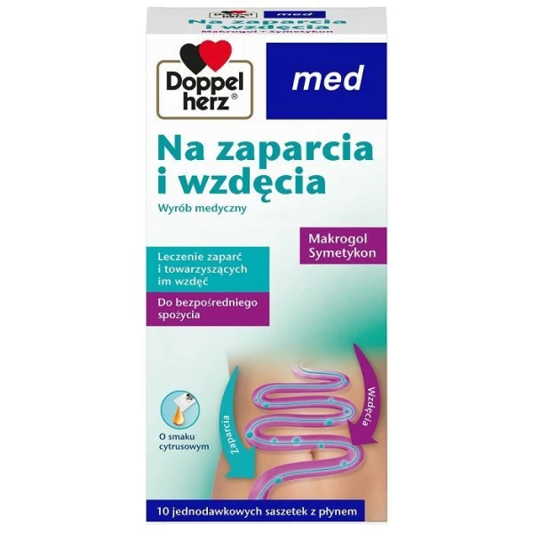 Doppelherz Med, Na Zaparcia i Wzdęcia, płyn, smak cytrusowy, 10 saszetek