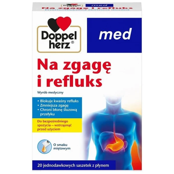 Doppelherz Med, Na Zgagę i Refluks, płyn, smak miętowy, 20 saszetek
