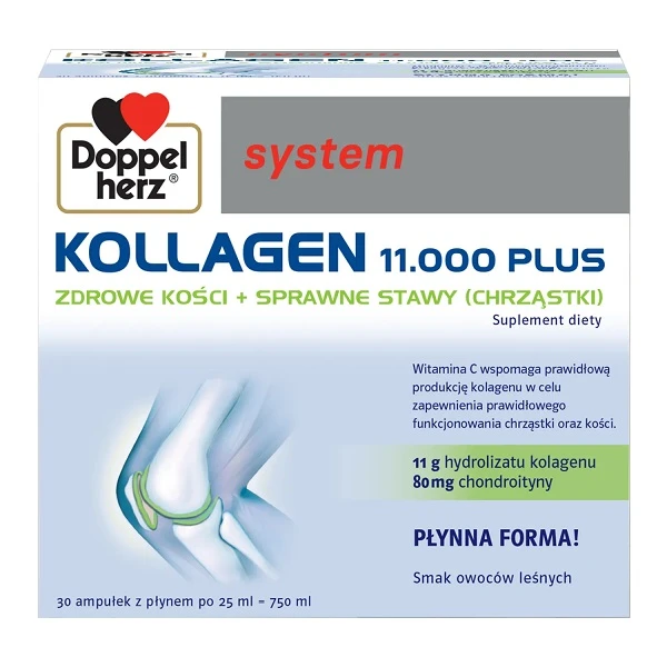 Doppelherz System, Kollagen 11.000 Plus, Zdrowe Kości + Sprawne Stawy, 30 ampułek po 25ml