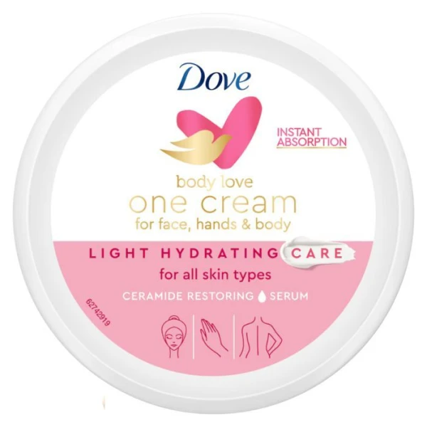 Dove, Body Love, krem nawilżający do twarzy, ciała i rąk, lekki, 250ml