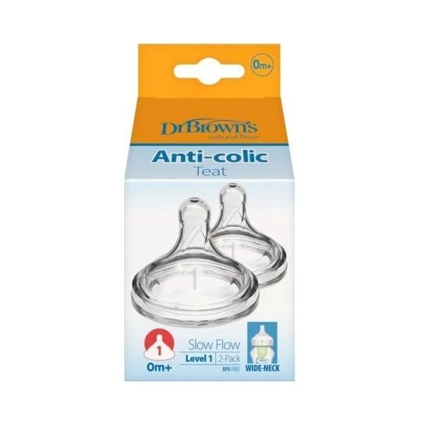 Dr Brown's, silikonowy smoczek do butelki Natural Flow, 0-3 miesięcy, 2 sztuki