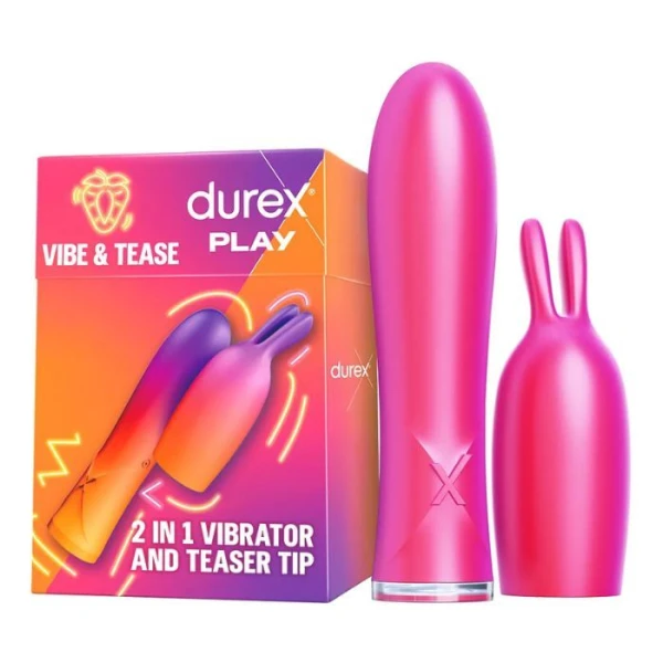 Durex Play Vibe & Tease, wibrator ze stymulującą końcówką 2w1, 1 sztuka