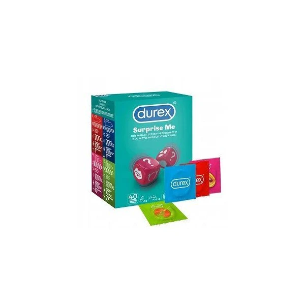 Durex, zestaw prezerwatyw Surprise Me, 40 sztuk
