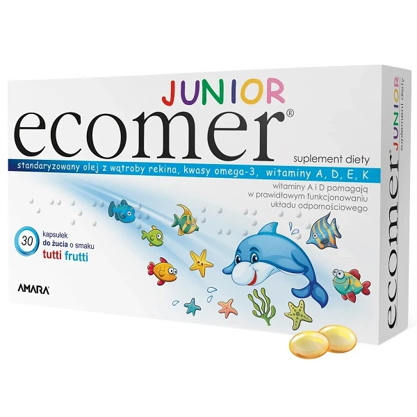 Ecomer Junior, kapsułki do żucia o smaku tutti frutti, po 3 roku życia, 30 sztuk