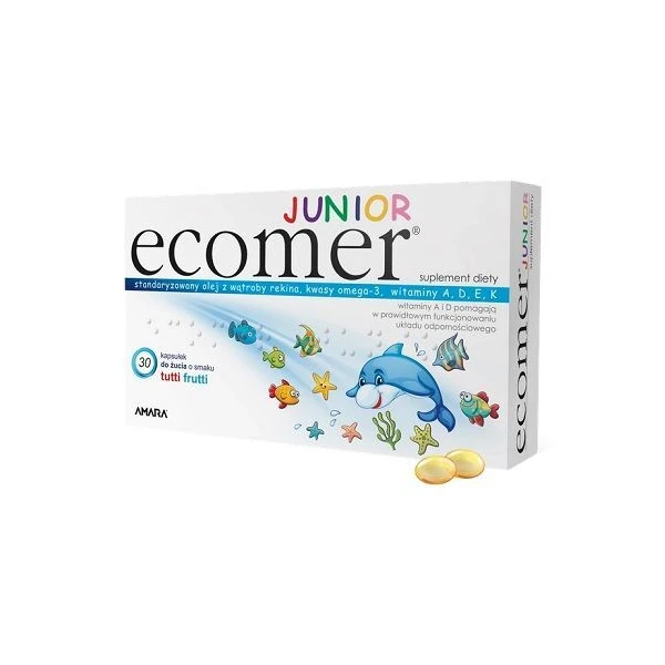 Ecomer Junior, kapsułki do żucia o smaku tutti frutti, po 3 roku życia, 30 sztuk