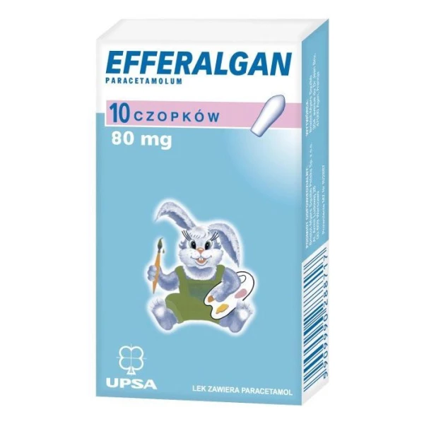 Efferalgan 80mg, czopki doodbytnicze, dla dzieci po 2 miesiącu życia, 10 sztuk