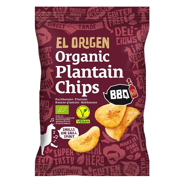 El Origen, chipsy z plantana o smaku BBQ, bezglutenowe, 80g