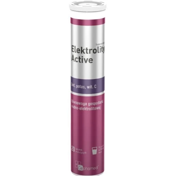 Cephamed, Elektrolity Active, smak pomarańczowy, 20 tabletek musujących