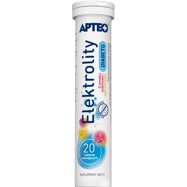Elektrolity Diabeto Apteo, smak malinowo-cytrynowy, 20 tabletek musujących