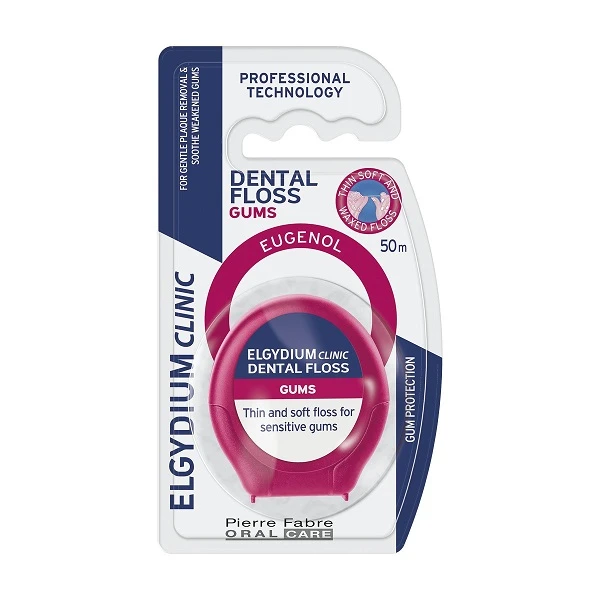 Elgydium Clinic Dental Floss Gum Eugenol, nić dentystyczna dla osób z wrażliwymi dziąsłami, 50m