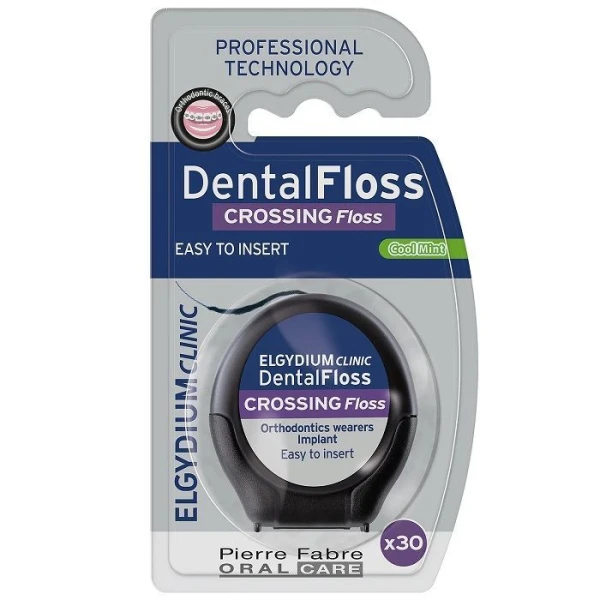 Elgydium Clinic DentalFloss Crossing Floss, nić dentystyczna do aparatów ortodontycznych i implantów, 1 sztuka
