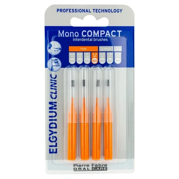 Elgydium Clinic Mono Compact, szczoteczki do przestrzeni międzyzębowych, pomarańczowe, rozmiar 1,2mm, 4 sztuki