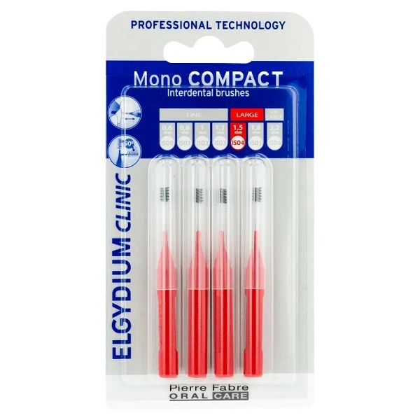 Elgydium Clinic Mono Compact, szczoteczki do przestrzeni międzyzębowych, czerwone, rozmiar 1,5mm, 4 sztuki