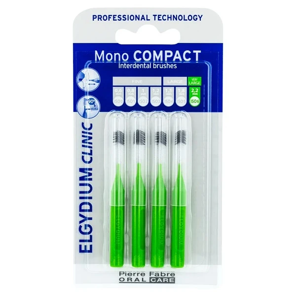 Elgydium Clinic Mono Compact, szczoteczki do przestrzeni międzyzębowych, zielone, rozmiar 2,2mm, 4 sztuki