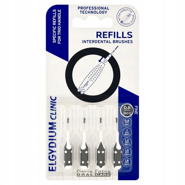 Elgydium Clinic Refills, szczoteczki do przestrzeni międzyzębowych, czarne, rozmiar 0,6mm, 4 sztuki