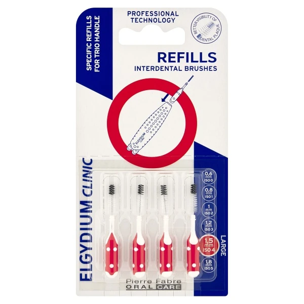 Elgydium Clinic Refills, szczoteczki do przestrzeni międzyzębowych, czerwone, rozmiar 1,5mm, 4 sztuki