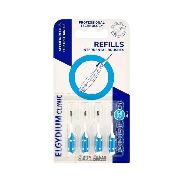 Elgydium Clinic Refills, szczoteczki do przestrzeni międzyzębowych, niebieskie, rozmiar 0,8mm, 4 sztuki