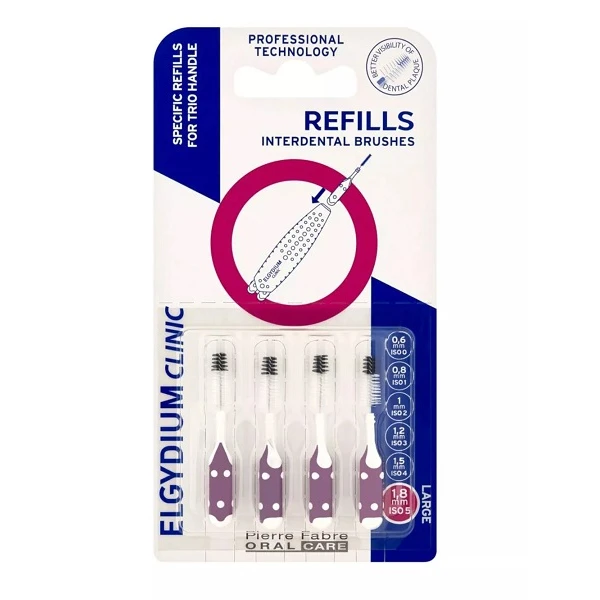 Elgydium Clinic Refills, szczoteczki do przestrzeni międzyzębowych, fioletowe, rozmiar 1,8mm, 4 sztuki