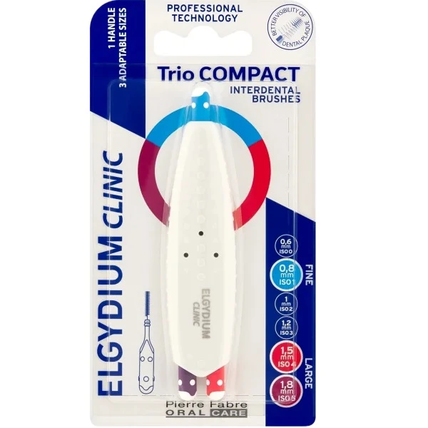 Elgydium Clinic Trio Compact, szczoteczki do przestrzeni międzyzębowych, rozmiary: 0,8mm, 1,5mm i 1,8mm, 3 sztuki