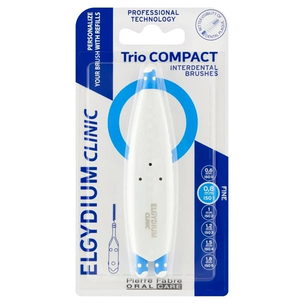 Elgydium Clinic Trio Compact, szczoteczki do przestrzeni międzyzębowych, niebieskie, rozmiar 0,8mm, 3 sztuki