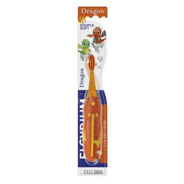 Elgydium Kids Dragon, szczoteczka do zębów dla dzieci, miękka, 2-6 lat, 1 sztuka