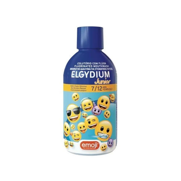 Elgydium Emoji Junior, płyn do płukania jamy ustnej, dla dzieci po 6 roku życia, smak malinowo-truskawkowy, 500ml