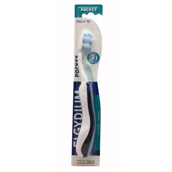 Elgydium Pocket, szczoteczka do zębów, podróżna, medium, 1 sztuka