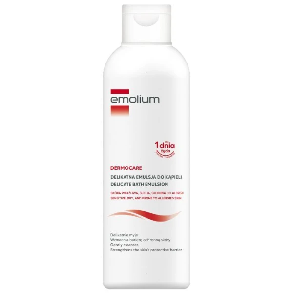 Emolium Dermocare, delikatna emulsja do kąpieli, dla dorosłych i dzieci od 1 dnia życia, 400ml