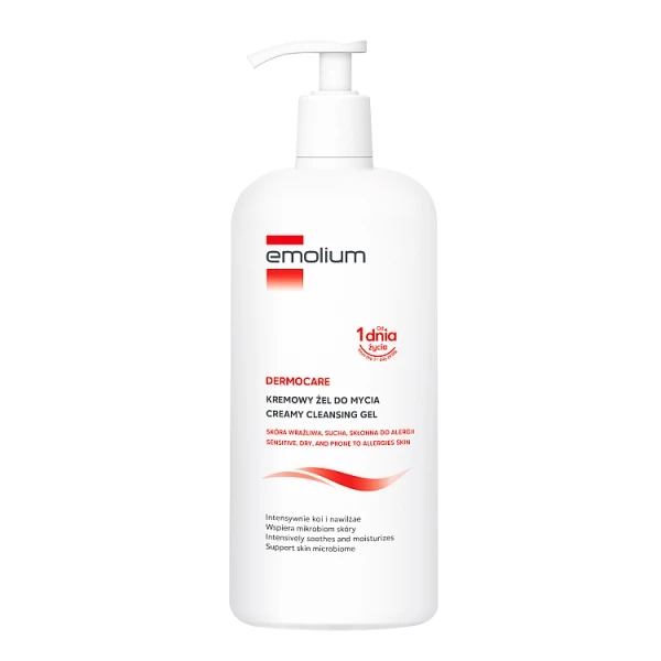 Emolium Dermocare, kremowy żel do mycia, skóra wrażliwa i sucha, od 1 dnia życia, 400ml