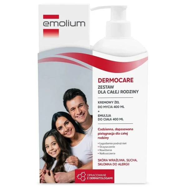 Emolium Dermocare, żel kremowy do mycia, 400ml + emulsja do ciała, 400ml