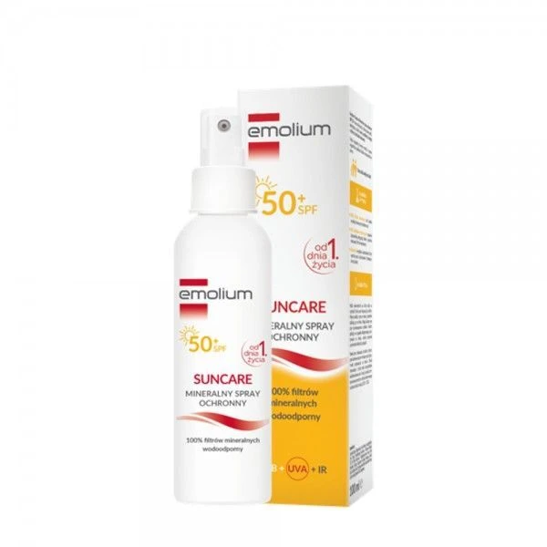 Emolium Suncare, spray mineralny ochronny SPF 50+, wodoodporny, od 1 dnia życia, 100ml