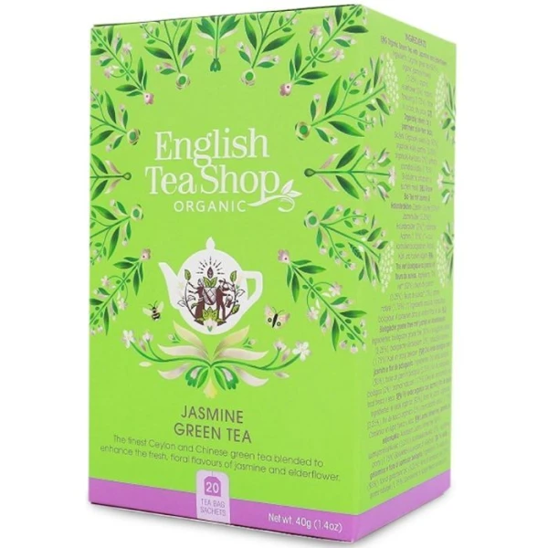 English Tea Shop Organic, zielona herbata z jaśminem i dzikim bzem, Bio, 20 saszetek