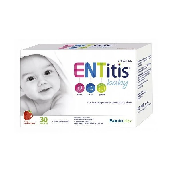 Entitis Baby, dla niemowląt po 6 miesiącu życia, proszek, smak truskawkowy, 30 saszetek