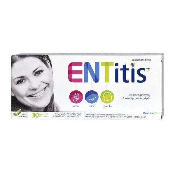 Entitis, dla dzieci po 3 roku życia, smak miętowy, 30 pastylek do ssania