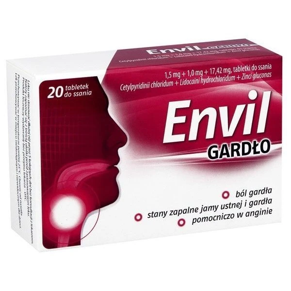 Envil gardło (1,5mg+1mg+17,42mg), 20 tabletek do ssania