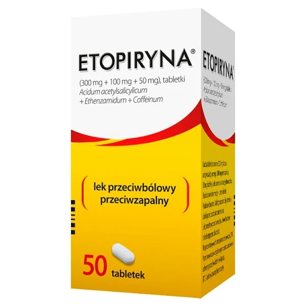 Etopiryna (300mg+100mg+50mg), tabletki od bólu głowy, 50 tabletek