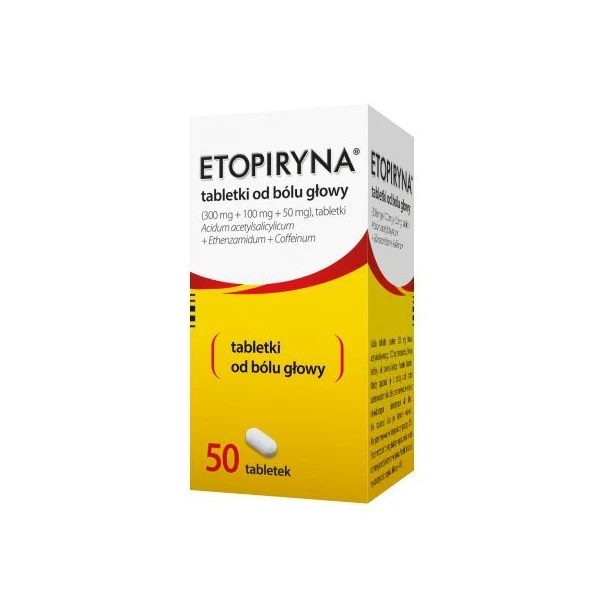 Etopiryna (300mg+100mg+50mg), tabletki od bólu głowy, 50 tabletek